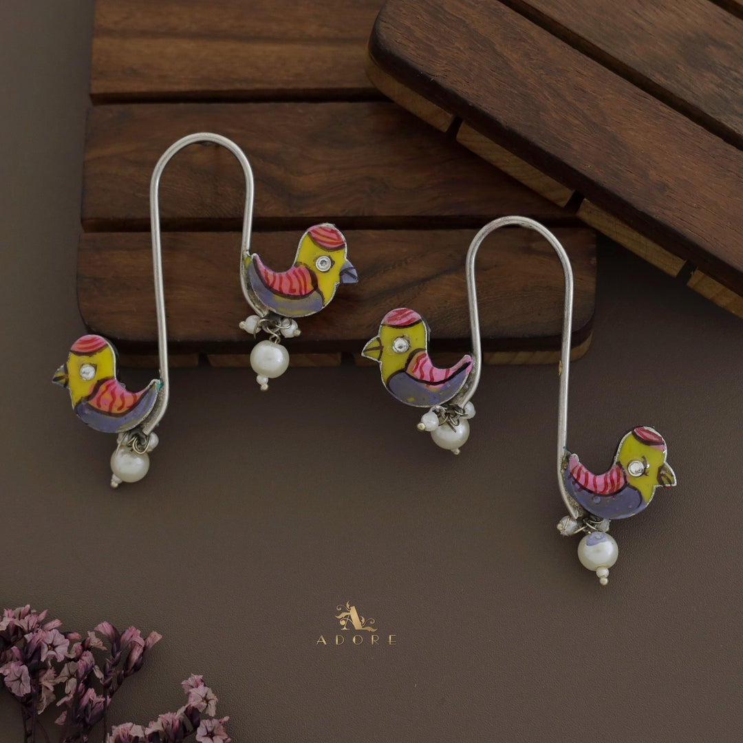 Antique Curvy Meenakari Bonsy Bird Earring