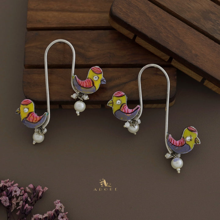 Antique Curvy Meenakari Bonsy Bird Earring