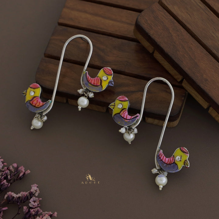 Antique Curvy Meenakari Bonsy Bird Earring