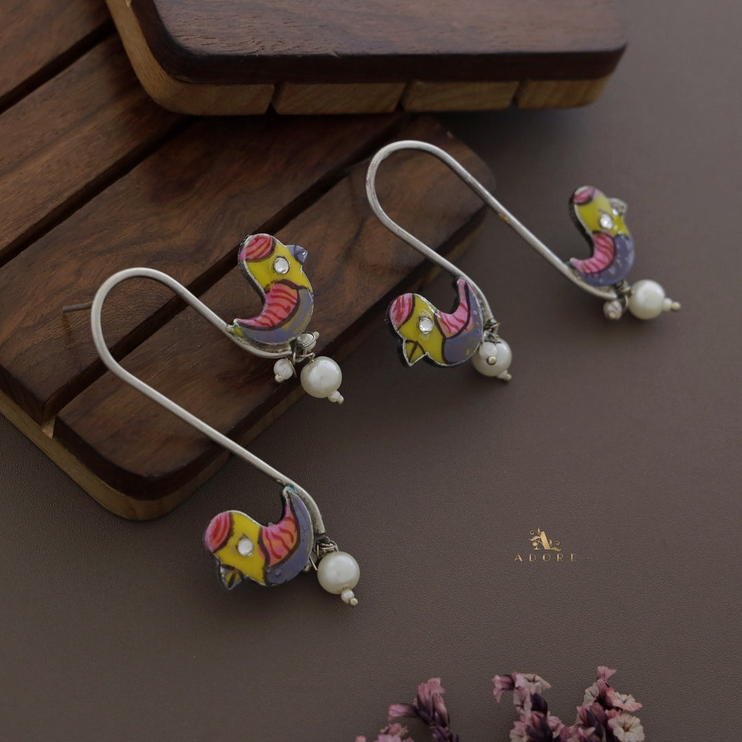 Antique Curvy Meenakari Bonsy Bird Earring