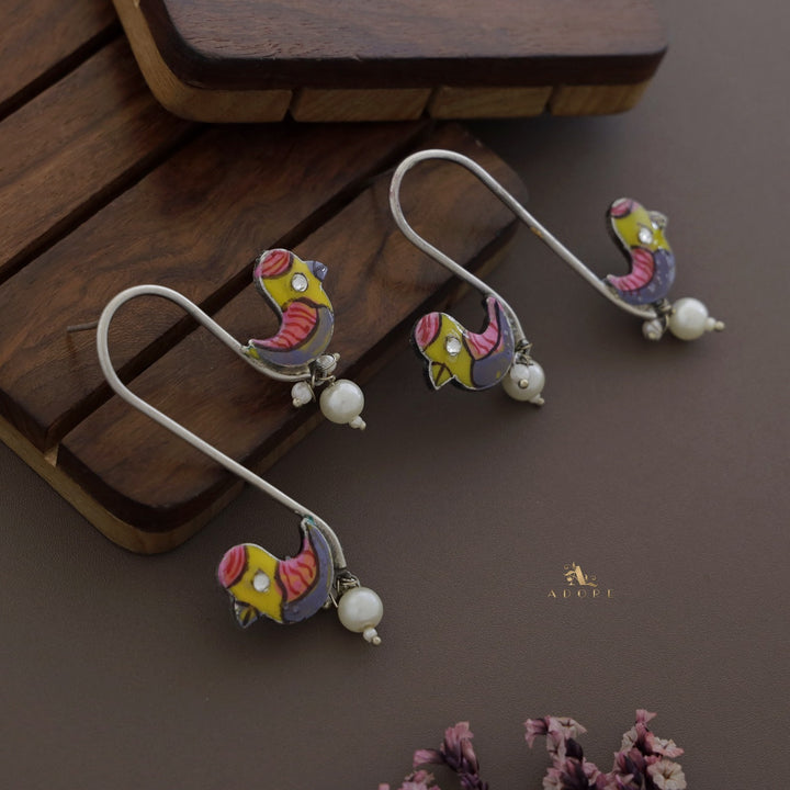 Antique Curvy Meenakari Bonsy Bird Earring
