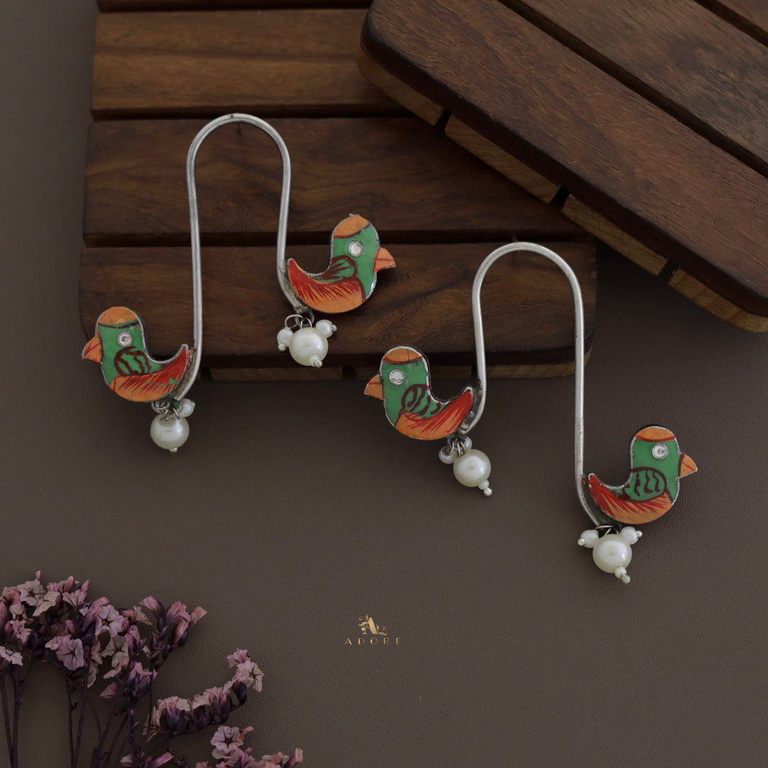 Antique Curvy Meenakari Bonsy Bird Earring