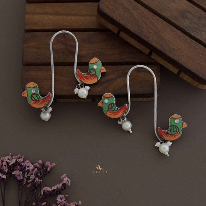Antique Curvy Meenakari Bonsy Bird Earring