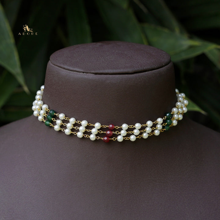 Mridhula 3 Layer Pearl Choker