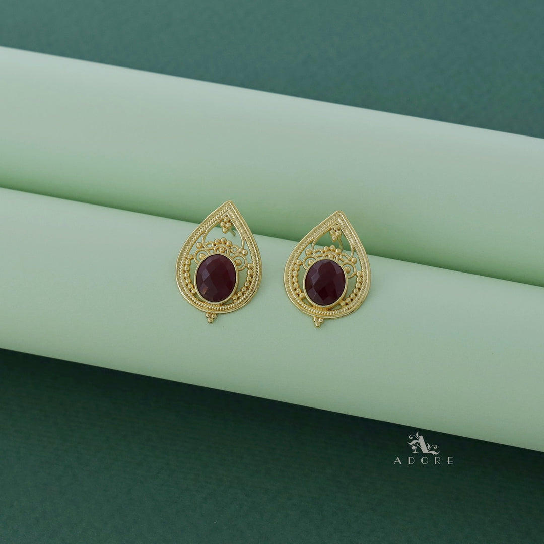 Aniga Glossy Oval Golden Drop Earring