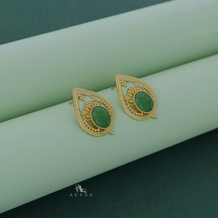 Aniga Glossy Oval Golden Drop Earring