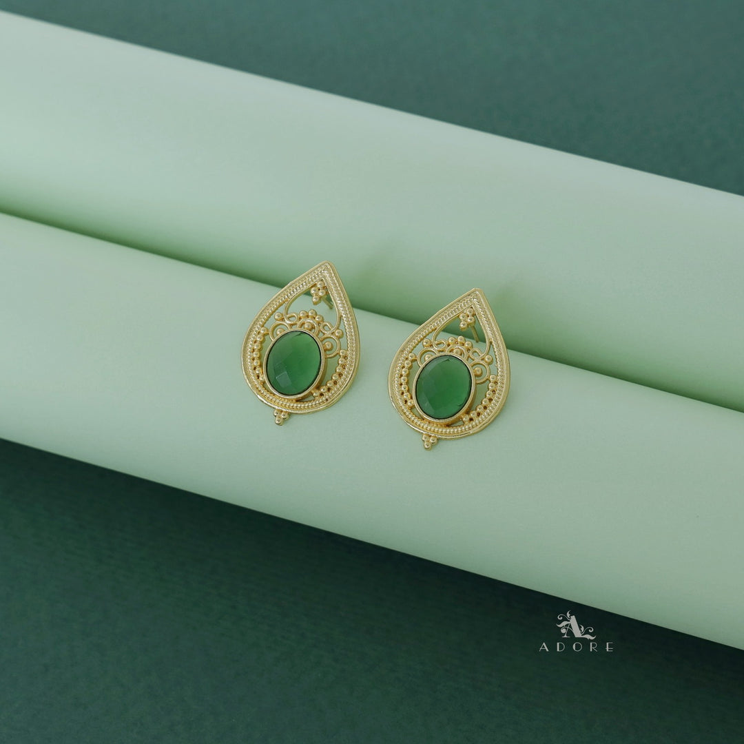 Aniga Glossy Oval Golden Drop Earring