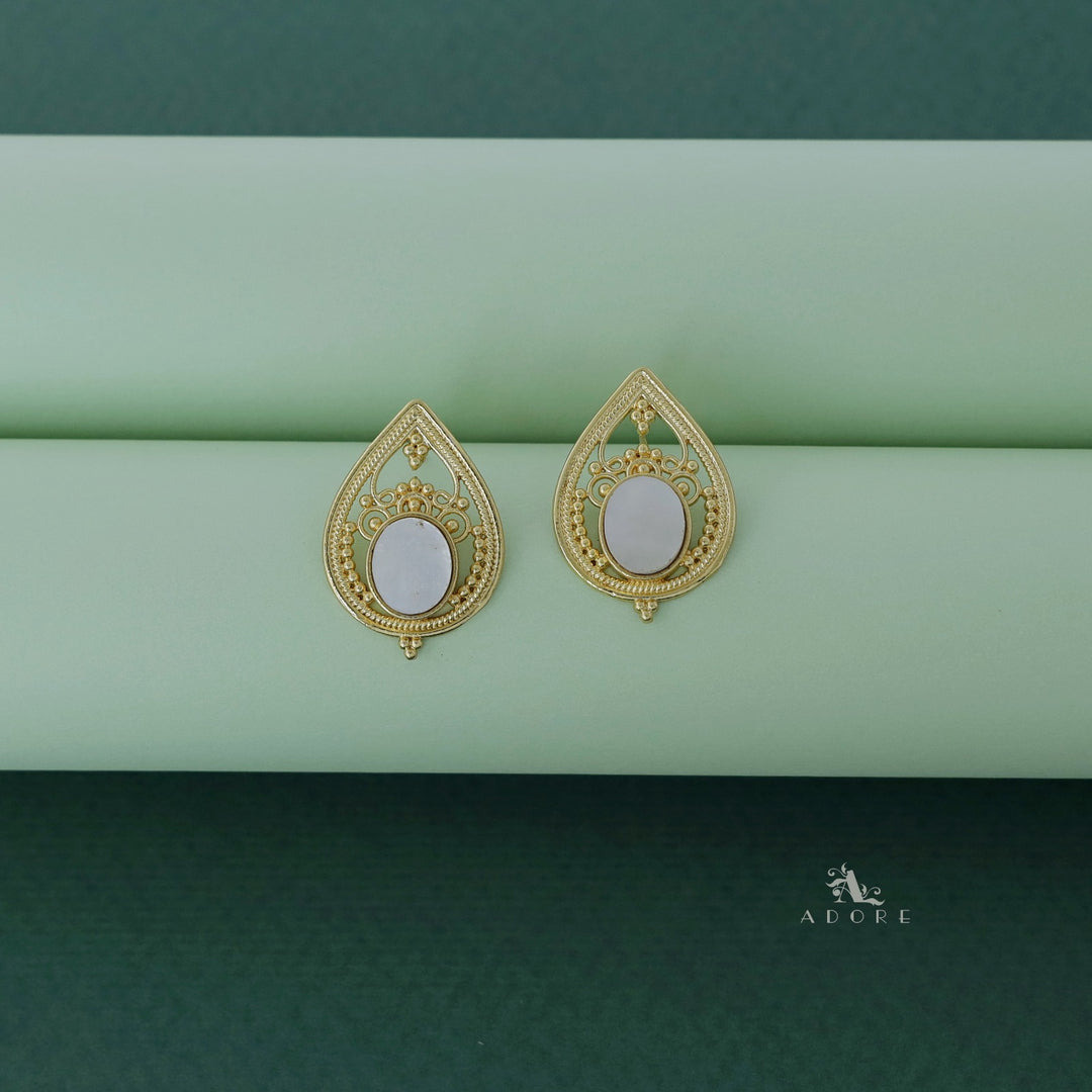 Aniga Glossy Oval Golden Drop Earring