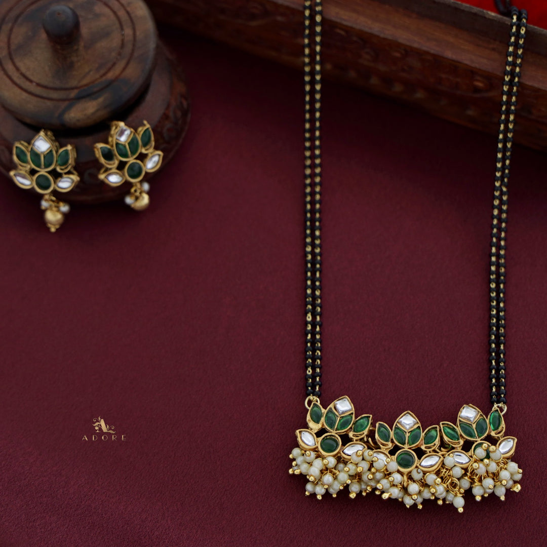 Tri Lotus Mangalsutra Pearl Neckpiece with Earring