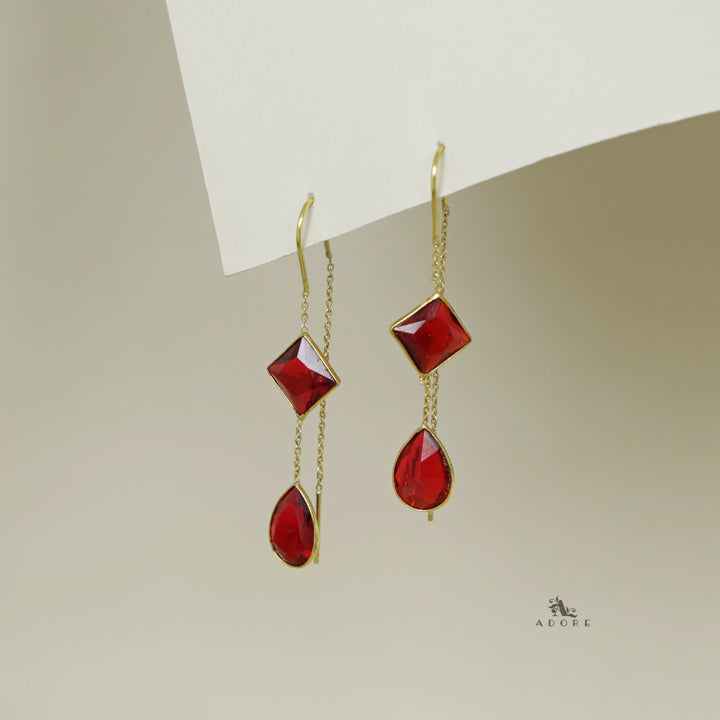 Glossy Diamond And Drop Needle And Thread Earring