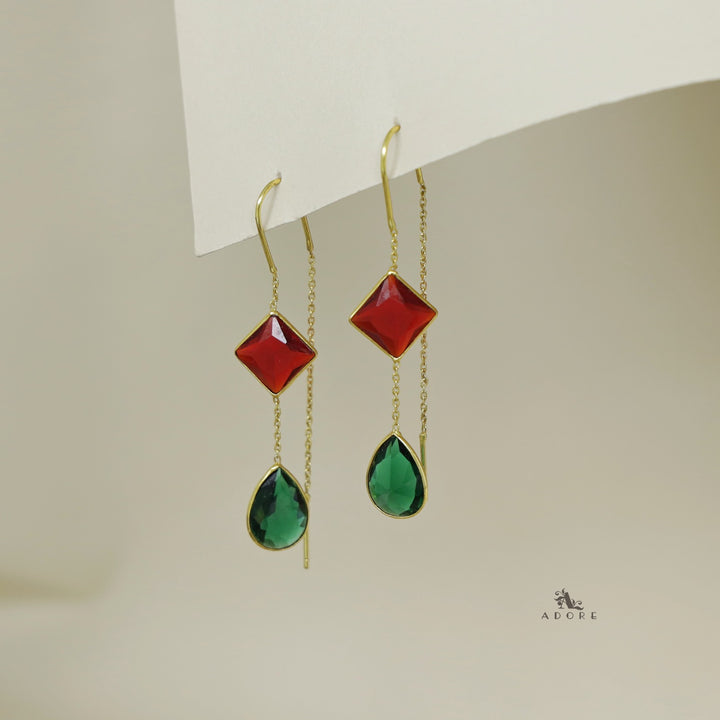 Glossy Diamond And Drop Needle And Thread Earring