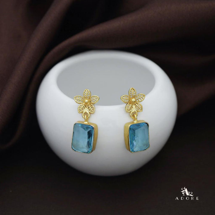 Golden Night Flower Glossy Rectangle Earring