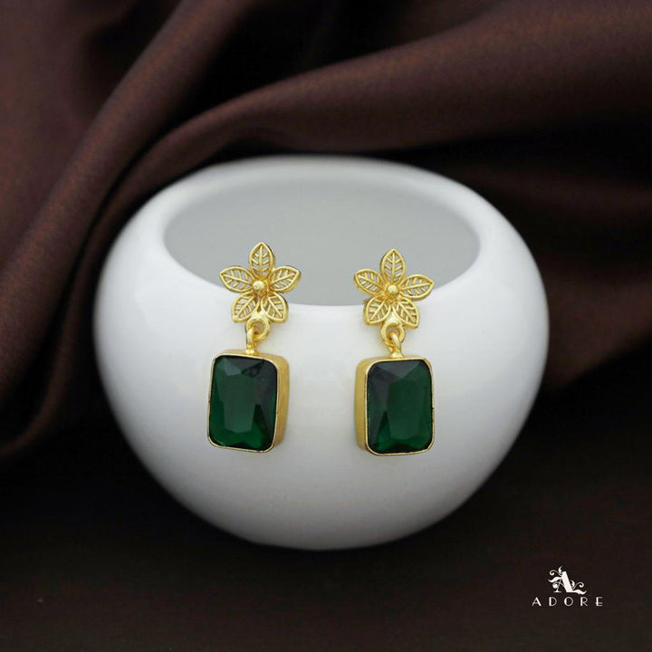 Golden Night Flower Glossy Rectangle Earring