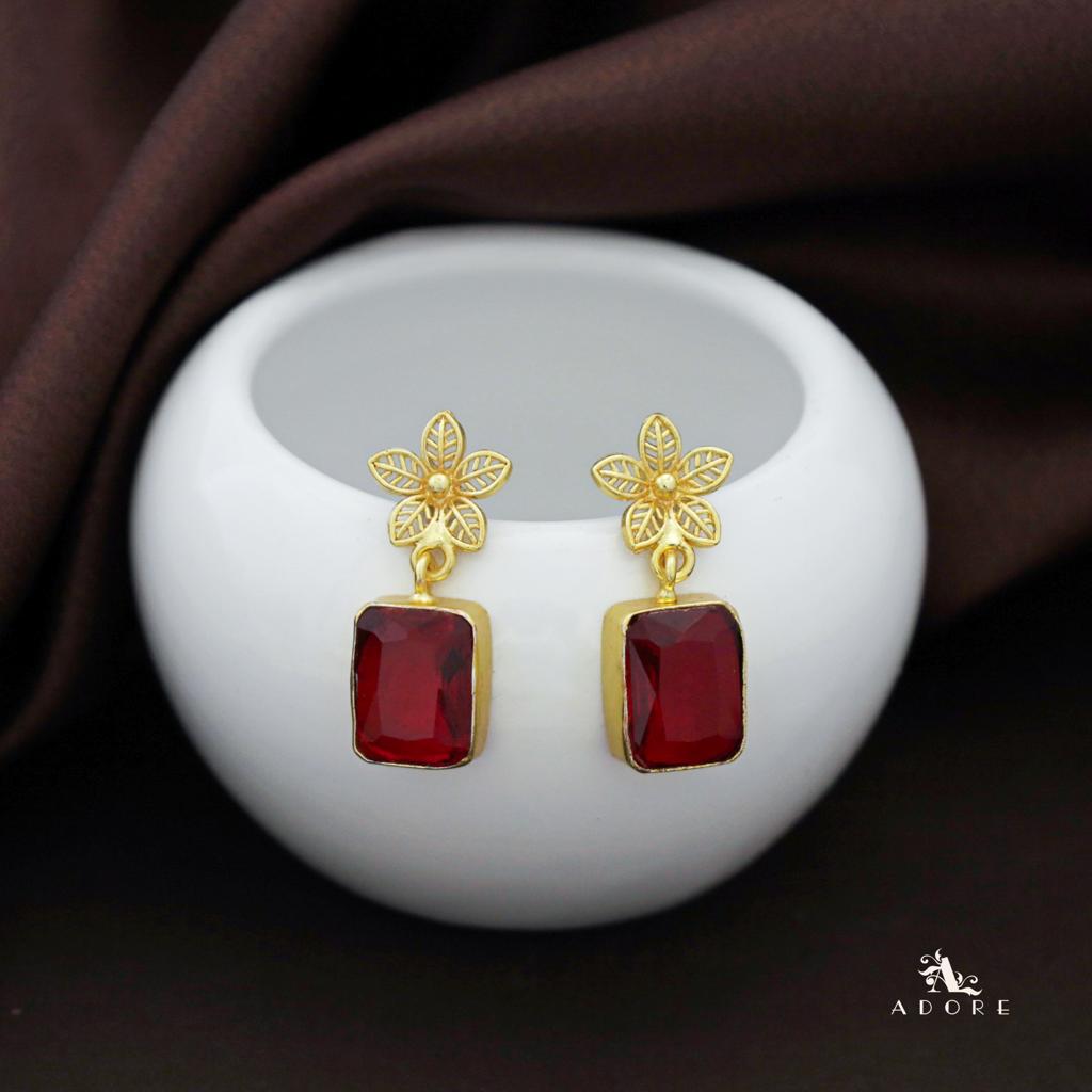 Golden Night Flower Glossy Rectangle Earring