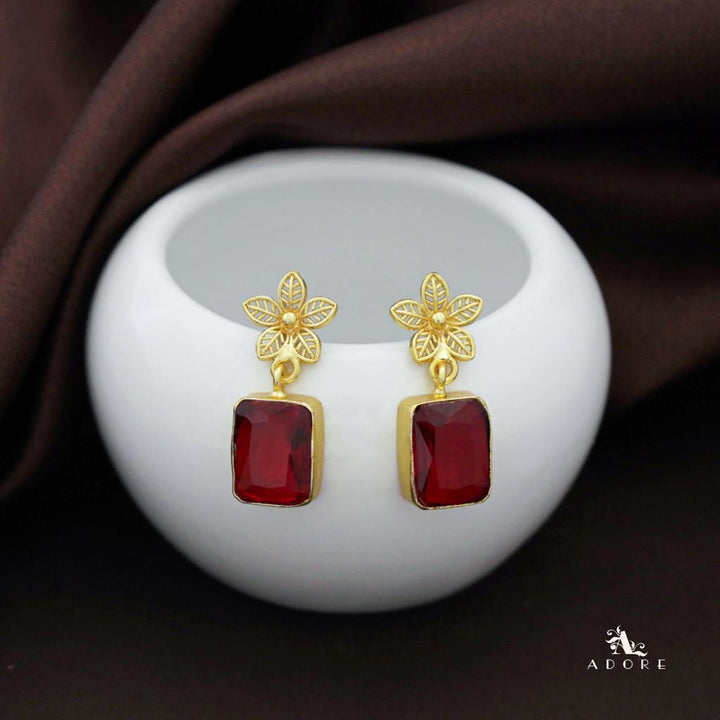 Golden Night Flower Glossy Rectangle Earring