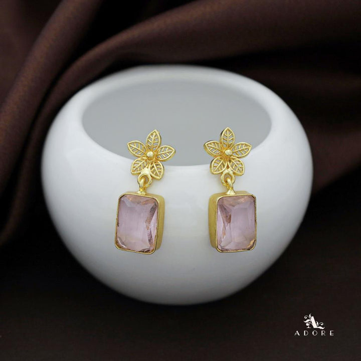 Golden Night Flower Glossy Rectangle Earring
