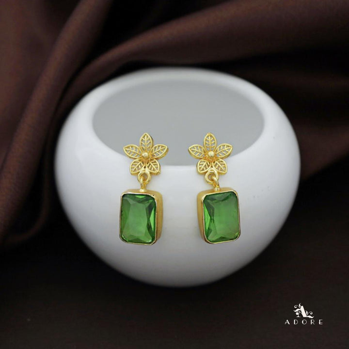 Golden Night Flower Glossy Rectangle Earring