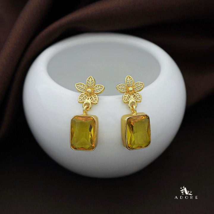 Golden Night Flower Glossy Rectangle Earring