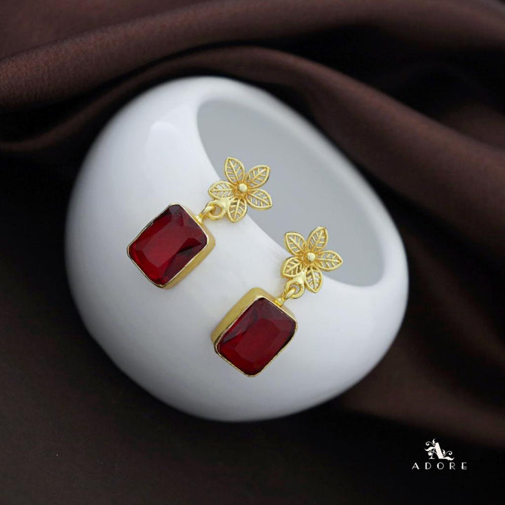 Golden Night Flower Glossy Rectangle Earring