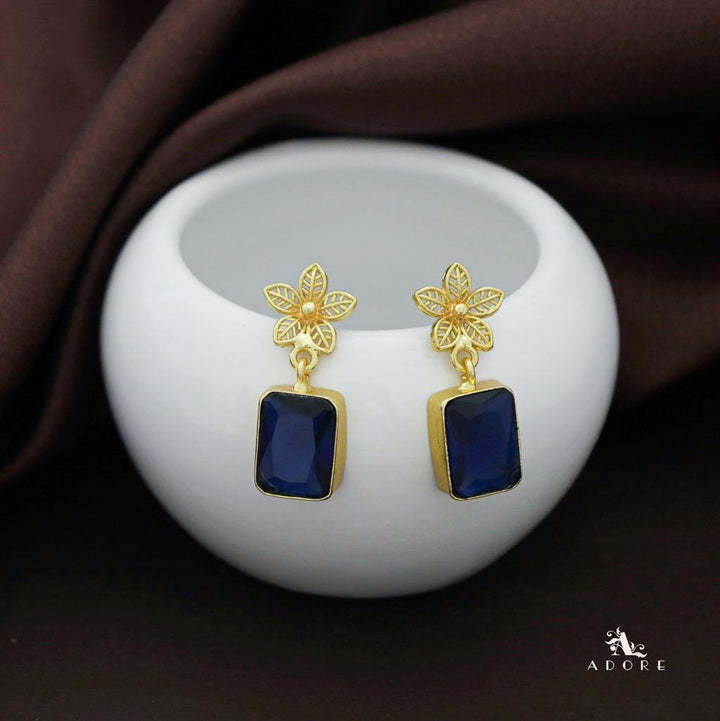 Golden Night Flower Glossy Rectangle Earring