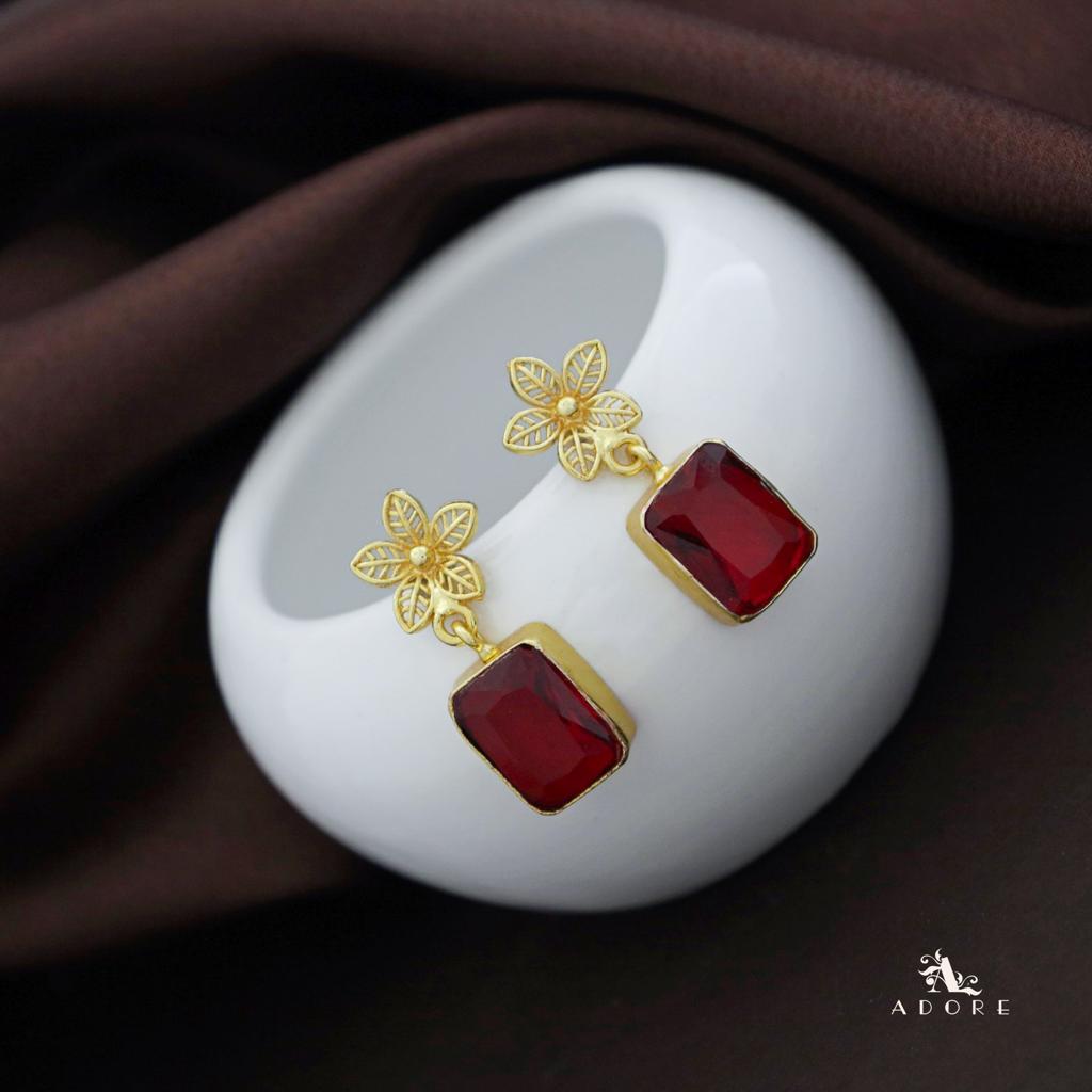 Golden Night Flower Glossy Rectangle Earring
