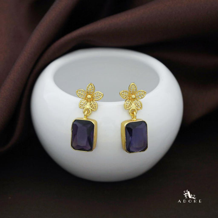 Golden Night Flower Glossy Rectangle Earring