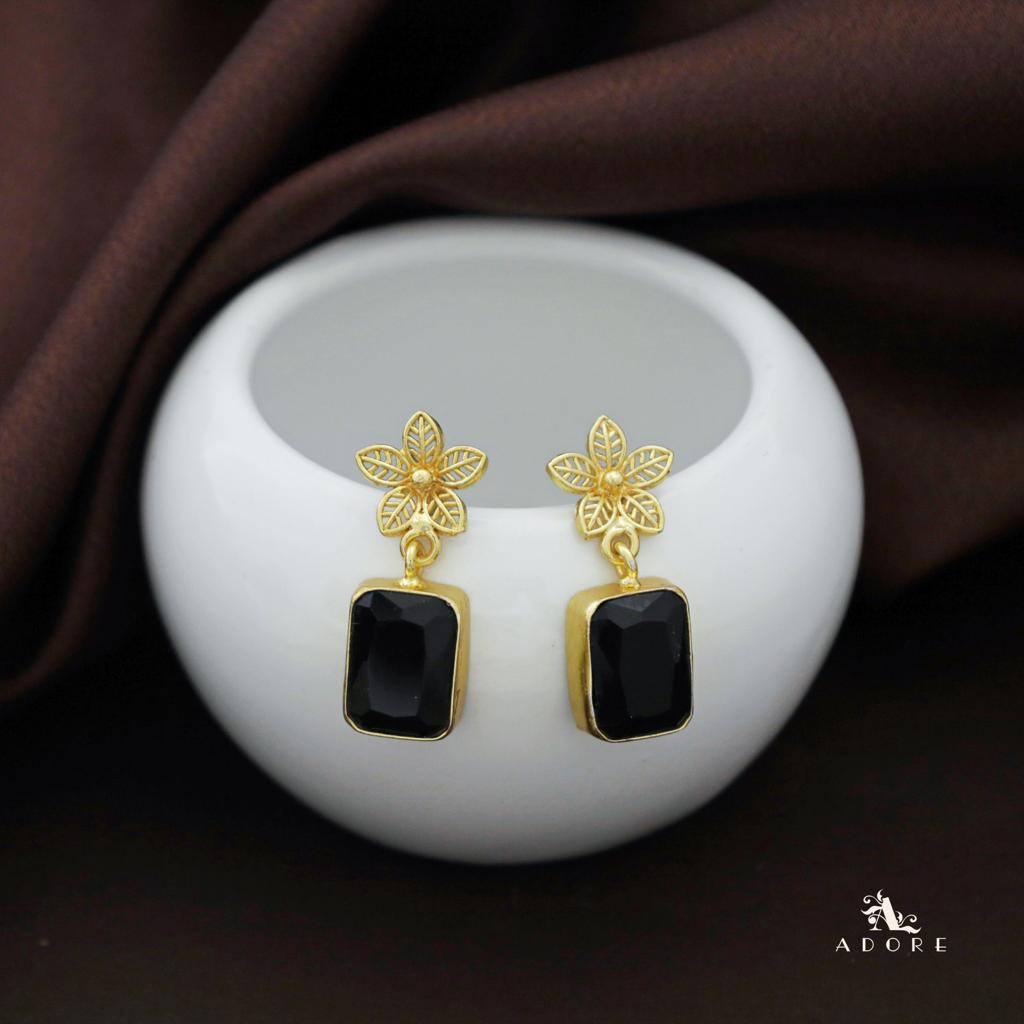 Golden Night Flower Glossy Rectangle Earring