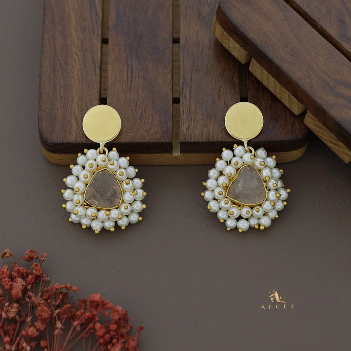 Golden Coin Raw Stone Full Cluster Pearl Earring