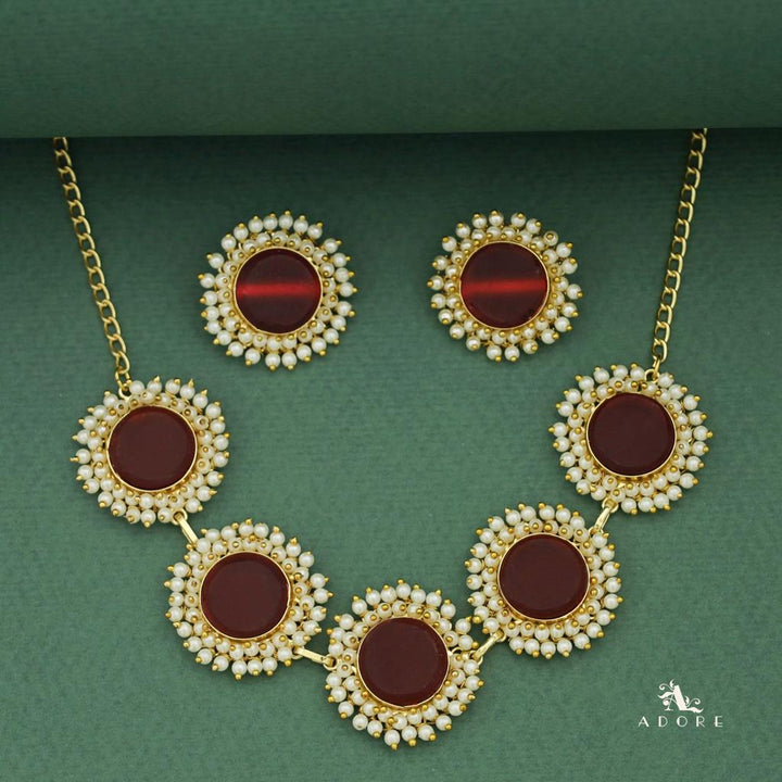 Ahelia Raw Stone Cluster Pearl Neckpiece / Choker With Earring