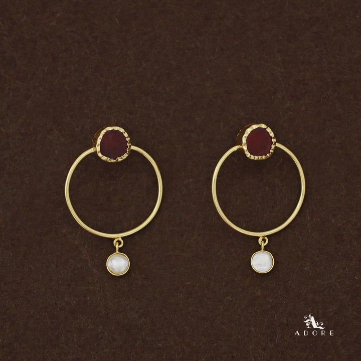 Golden Raw Stone Pearly Hoop Earring