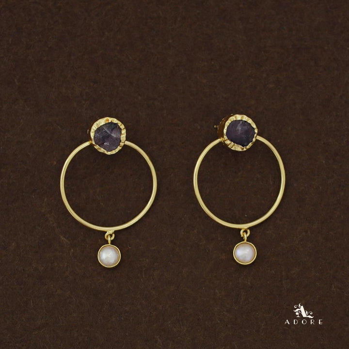 Golden Raw Stone Pearly Hoop Earring