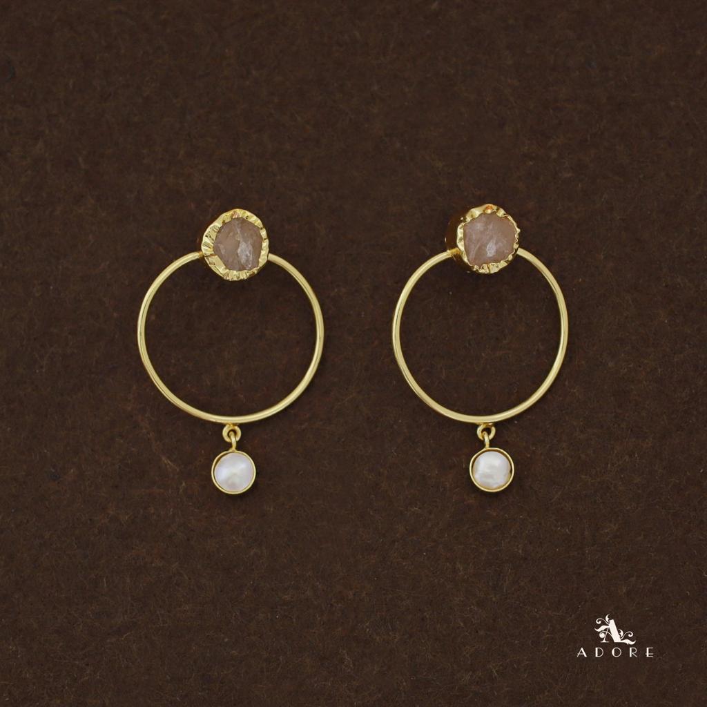 Golden Raw Stone Pearly Hoop Earring