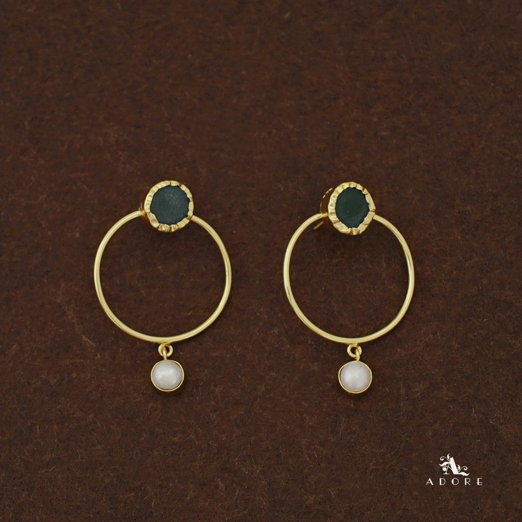 Golden Raw Stone Pearly Hoop Earring