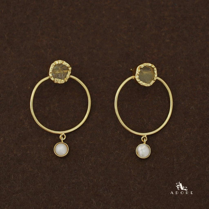 Golden Raw Stone Pearly Hoop Earring