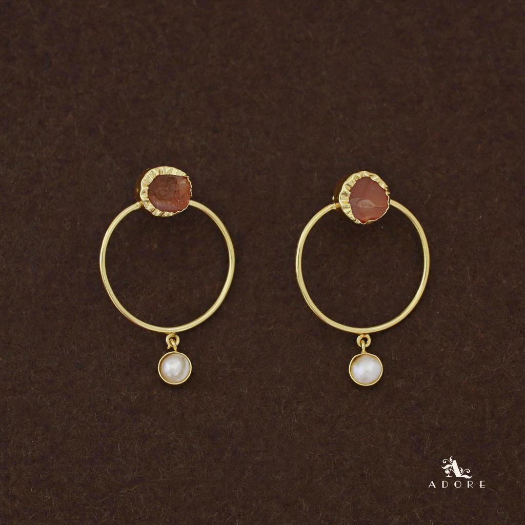 Golden Raw Stone Pearly Hoop Earring