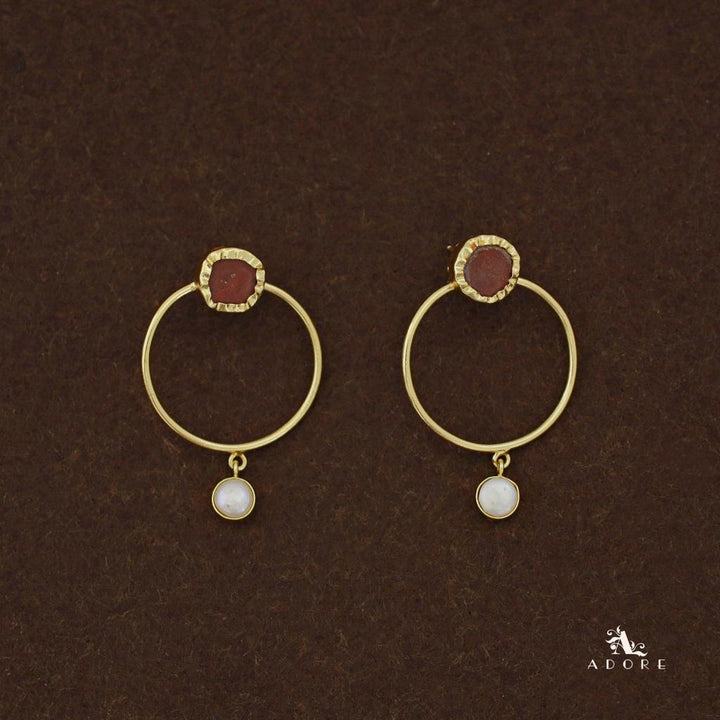 Golden Raw Stone Pearly Hoop Earring