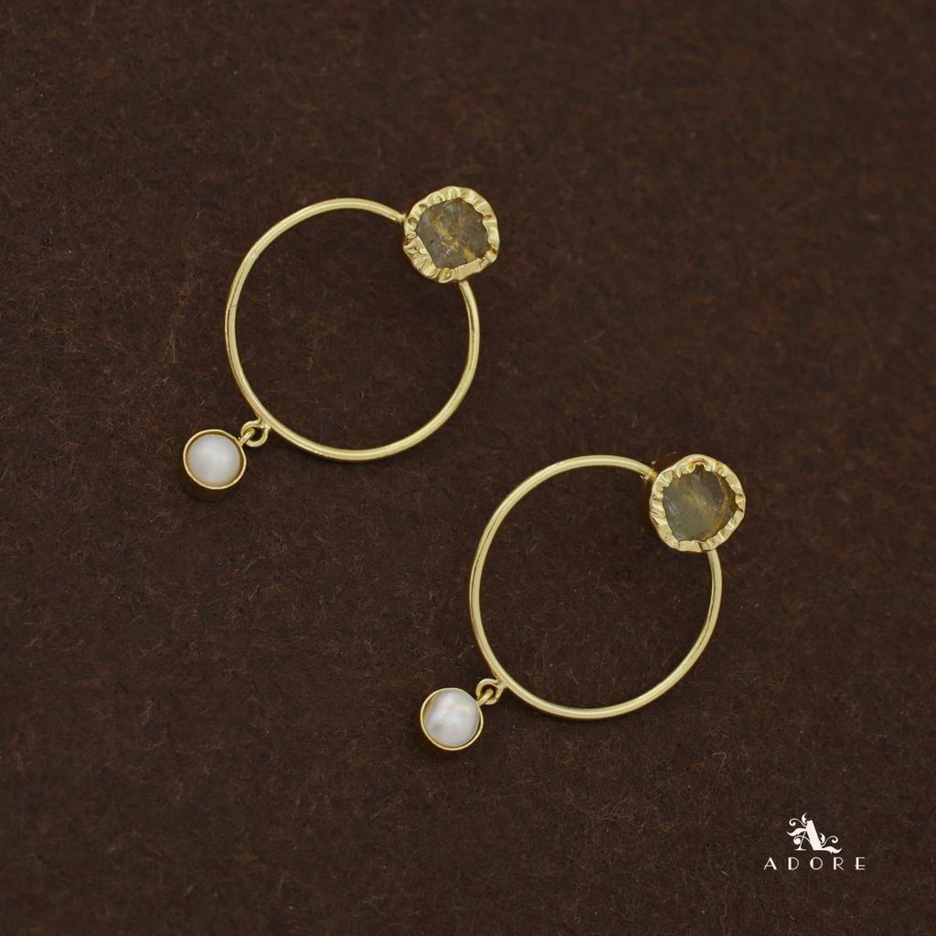 Golden Raw Stone Pearly Hoop Earring