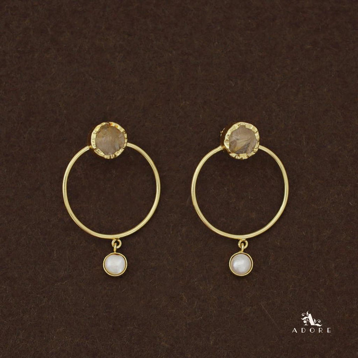 Golden Raw Stone Pearly Hoop Earring