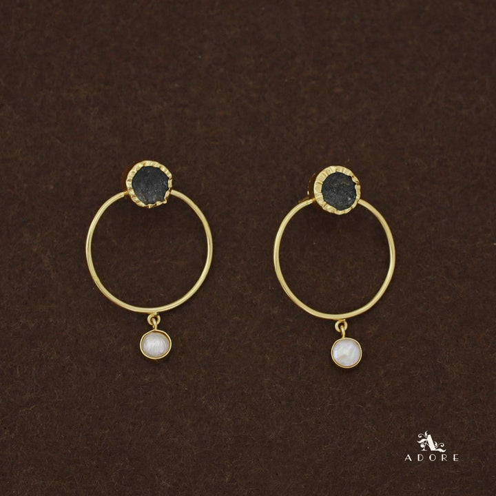 Golden Raw Stone Pearly Hoop Earring