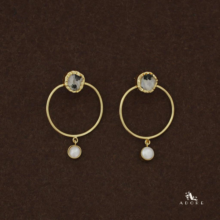 Golden Raw Stone Pearly Hoop Earring