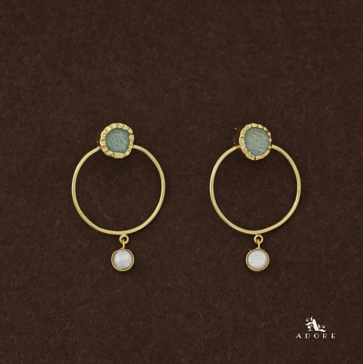 Golden Raw Stone Pearly Hoop Earring