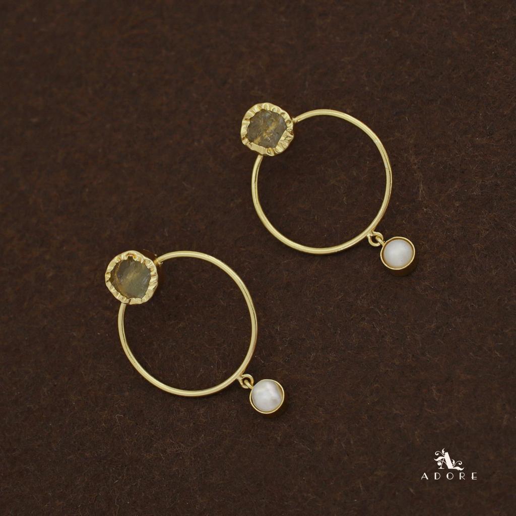 Golden Raw Stone Pearly Hoop Earring