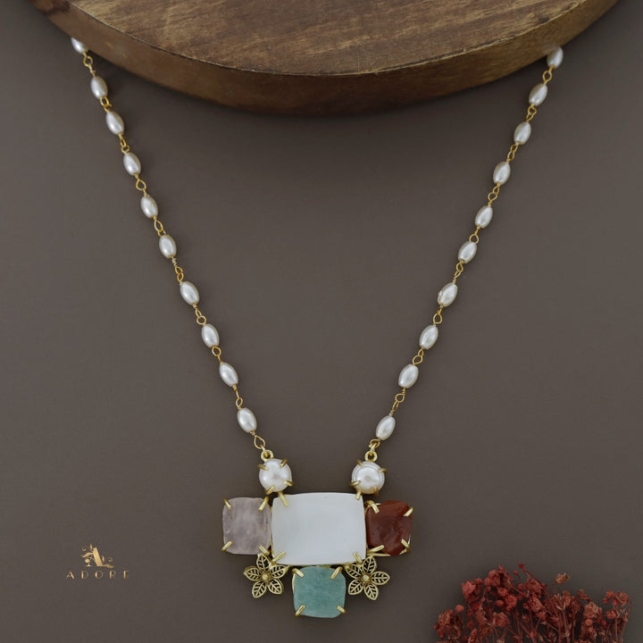 Golden Night Flower Raw Stone Rice Pearl Neckpiece