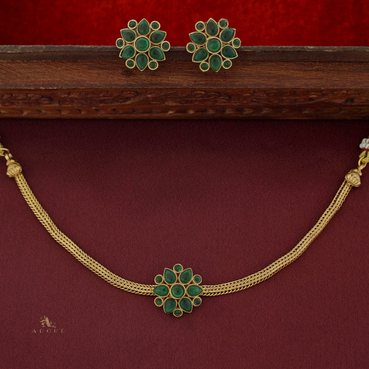 Thenvi Flower Short Neckpiece / Choker With Earring