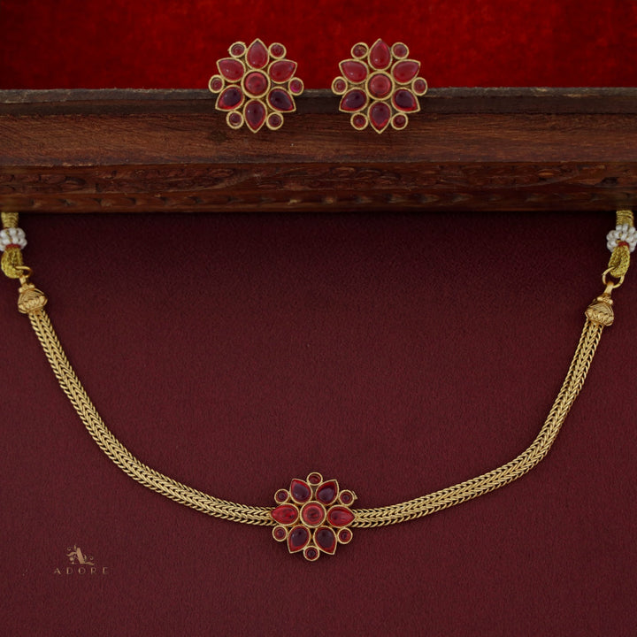 Thenvi Flower Short Neckpiece / Choker With Earring