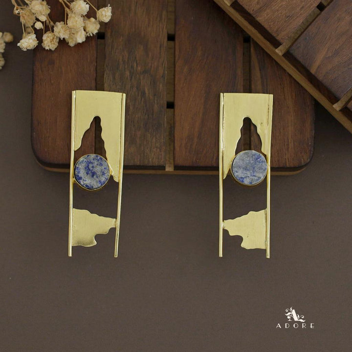 Aveniya 2 Line Round Raw Stone Earring