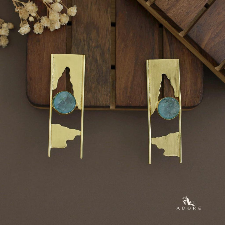 Aveniya 2 Line Round Raw Stone Earring