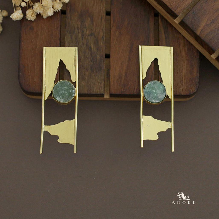 Aveniya 2 Line Round Raw Stone Earring