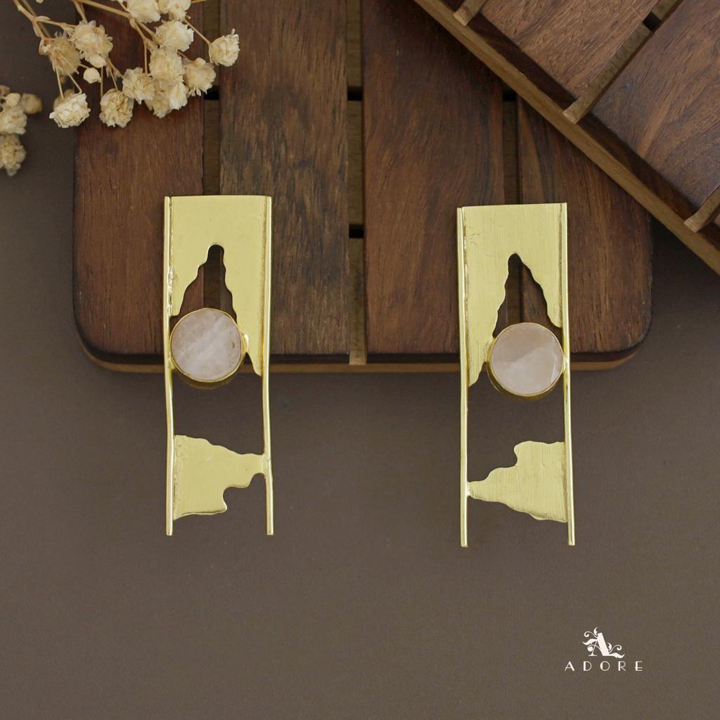 Aveniya 2 Line Round Raw Stone Earring