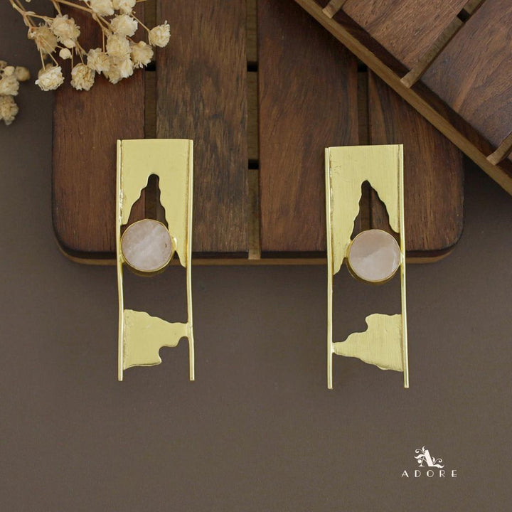 Aveniya 2 Line Round Raw Stone Earring